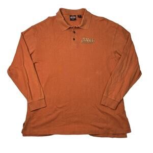Harley Davidson Long Sleeve Polo Shirt Top VTG Y2K Biker Logo Orange Mens XL